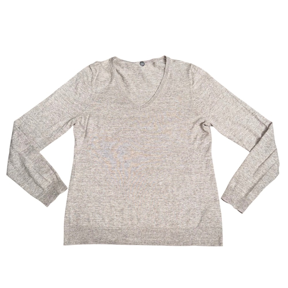 Margaret O'Leary V-Neck Sweater Womens M Oatmeal Excellent Cotton Knit Top